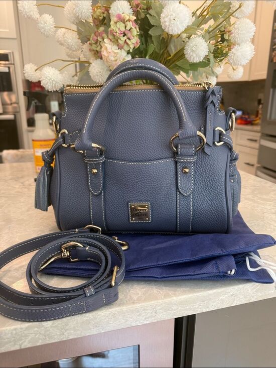 Dooney & Bourke Handbags - Dooney & Bourke Lucca Leather Satchel With Pocket in the shade Azure